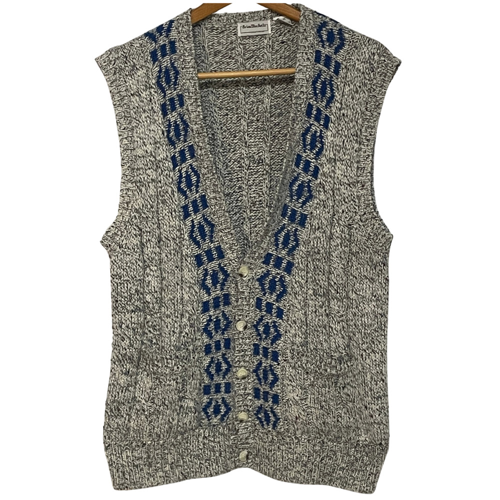 Brian MacNeil Sz XL (45" Chest) V-Neck Sweater Vest Wool Blend Knit Gray Grandpa
